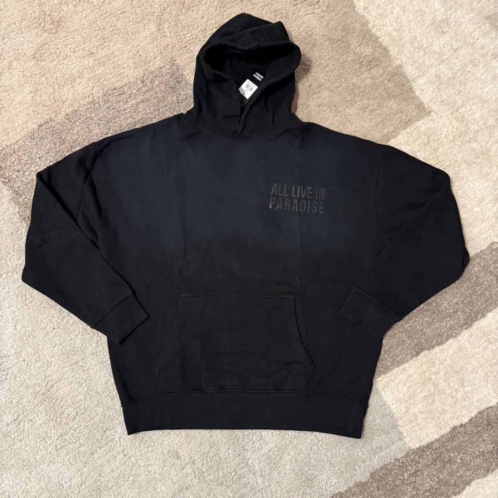 Urban Beast Mens All Live In Paradise Hoodie‎ Black Graphic Sweatshirt UB3439 M